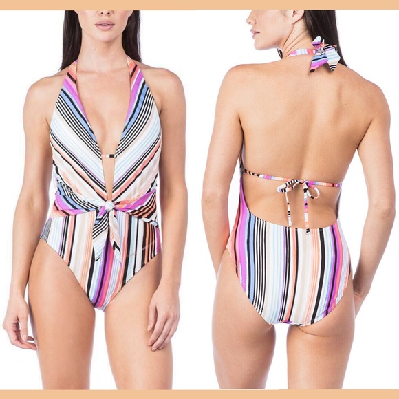 NWT Kenneth Cole‎ Reaction Over Rainbow Tie Front One-Piece [SZ Medium ] - Picture 1 of 8